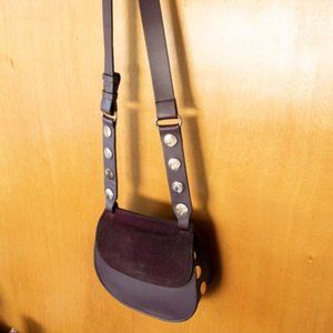 French Connection Purple Leather & Suede w Silver Buttons Crossbody Bag